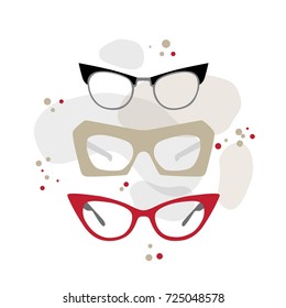 Set of vintage fashion glasses. Vector illustration. Fashion accesories in 50s style