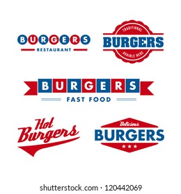 Set Of Vintage Fast Food Restaurant Signs, Panel, Badge And Label