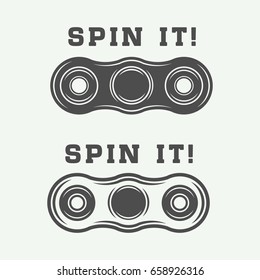 Set of vintage fidget spinners logos, emblems, badges and motivational posters. Monochrome Graphic Art. Vector Illustration.