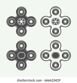 Set of vintage fidget spinners logos, emblems, badges and motivational posters. Monochrome Graphic Art. Vector Illustration.

