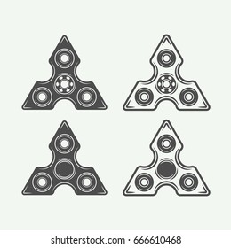 Set of vintage fidget spinners logos, emblems, badges and motivational posters. Monochrome Graphic Art. Vector Illustration.

