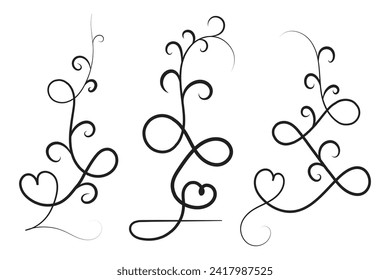 set of Vintage Filigree swirling, Calligraphy Doodle wind Decorative Elements, curly thin line Floral style swings swashes, Flourishes Swirls, flourish Swirl ornament vector, Elegant scroll design