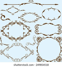 Set of vintage fine elements is isolated on blue