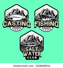 Set of vintage fishing club badge emblem