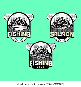 Set of vintage fishing club badge emblem