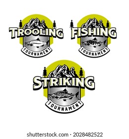 Set of vintage fishing club badge emblem