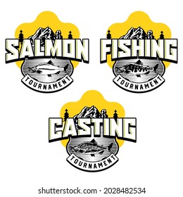 Set of vintage fishing club badge emblem