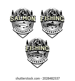 Set of vintage fishing club badge emblem