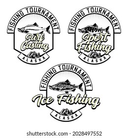 Set of vintage fishing club badge emblem