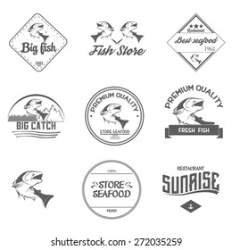 Set of vintage fishing labels, badges and design elements
