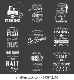 Set Of Vintage Fishing Typographic Quotes. Vector EPS8 Illustration. 
