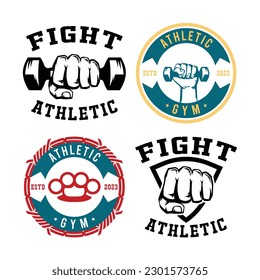 Set of vintage fitness designed elements. hand strong badge  style