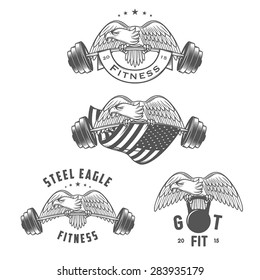 Set of vintage fitness emblems and design elements