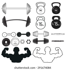Set of vintage fitness emblems, labels and design elements