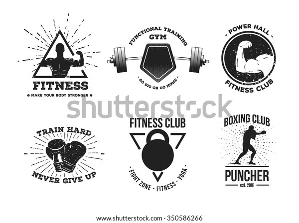 Set Vintage Fitness Logos Signs Labels Stock Image Download Now