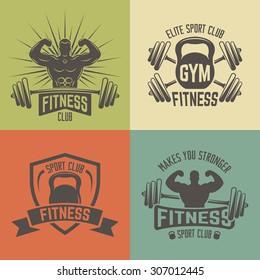 Set of vintage fitness sport club vector labels, emblems, badges 