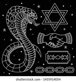 set vintage flash tattoo design, vector EPS 10