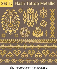 Set Vintage Flash Tattoo Gold Elements Stock Vector (Royalty Free