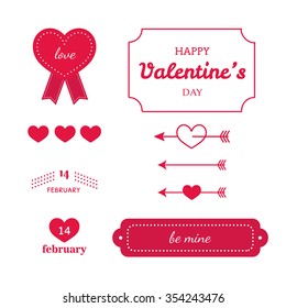 Set of  vintage flat card with ribbon cards for Valentine's Day