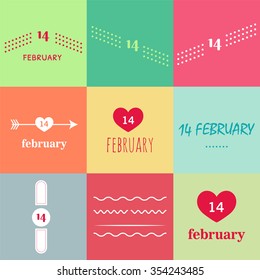 Set of  vintage flat card with ribbon cards for Valentine's Day