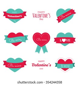 Set of  vintage flat elements with ribbon cards for Valentine's Day