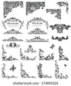 Set of vintage floral caption (black and white)