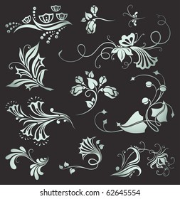 set of vintage floral elements