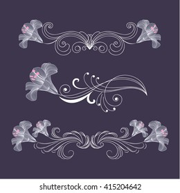 Set of vintage floral elements for design with flowers lily.