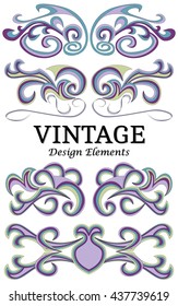 Set of vintage floral elements for design. Swirl elements for design.