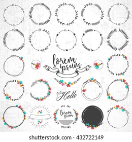 Set of Vintage Floral and Natural Round Badges on Grungy Background