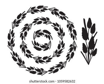 Set of Vintage floral round borders, circle frame from flowers’ silhouette in three different sizes. Spring flowers vector border frame, single border element included. One color illustration.