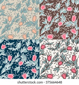 Set of vintage floral seamless. Vector illustration