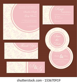 Set of vintage floral wedding invitation cards. Vector illustration