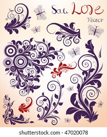 Set of vintage flores ornaments