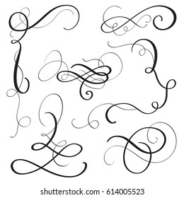 Set Of Vintage Flourish Decorative Art Calligraphy Whorls For Design. Vector Illustration EPS10