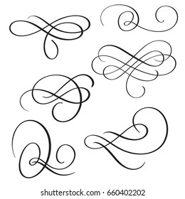 set of vintage flourish decorative art calligraphy whorls for design. Vector illustration EPS10.