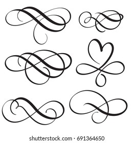 set of vintage flourish decorative art calligraphy whorls for text. Vector illustration EPS10