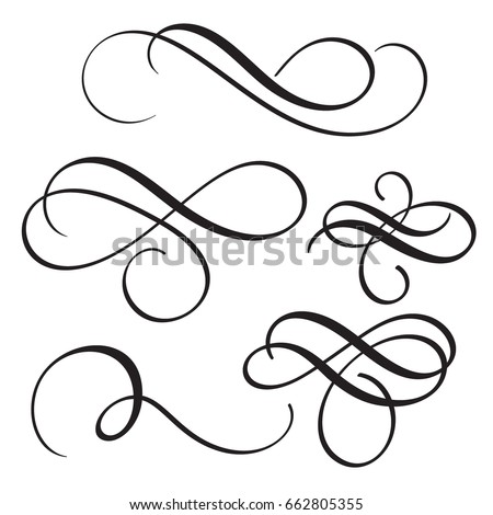 set of vintage flourish decorative art calligraphy whorls for text. Vector illustration EPS10 商業照片 © 