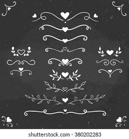 set of vintage flourishes, vector romantic flourishes and dividers with hearts, Valentine's day romantic decorations