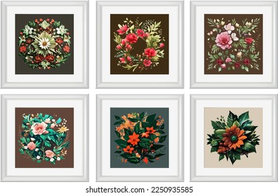 Set of vintage flowers illustration isolated. Quilling Wall Decor Square Picture Frames.