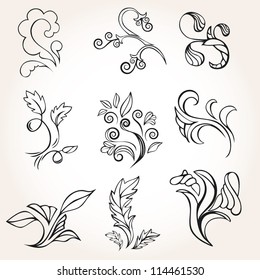 Set of vintage flowers. Vector