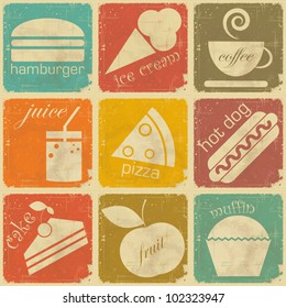 set of Vintage Food Labels - Retro Signs with Grunge Effect - vector illustration