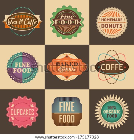 set vintage food labels vector illustration stock vector royalty vintage food labels