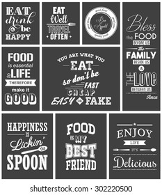 Set Of Vintage Food Typographic Quotes. Vector EPS8 Illustration. 