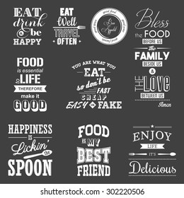 Set of vintage food typographic quotes. Vector EPS8 illustration. 