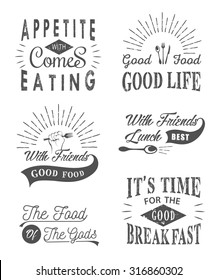 Set of vintage food typographic quotes. Vector illustration. Vintage food related typographic quotes