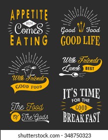 Set of vintage food typographic quotes. Vintage food related typographic quotes. Vector illustration