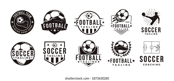 Set of Vintage Football soccer sport team club league logo with soccer football equipment vector on white background