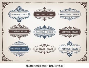 set of vintage frame with beautiful filigree, decorative border, luxury greeting cards,vector illustration
