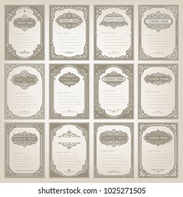 set of vintage frame with beautiful filigree, decorative border, luxury greeting cards,vector illustration